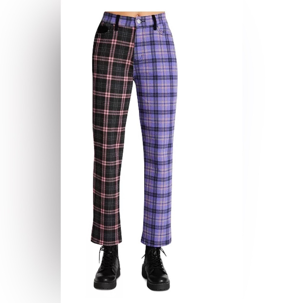 MADDEN GIRL purple Mixed-Plaid Straight-Leg Dad Jeans size‎ 28 new